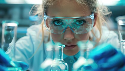 Biotechnology Internship, Depict a biotechnology student interning at a biotech company or research lab, working alongside professionals and gaining practical experience