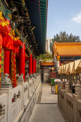 Wong Tai Sin Temple  , Famous Buddhist temple during morning sunny day in Hongkong : 26 March 2024 - obrazy, fototapety, plakaty