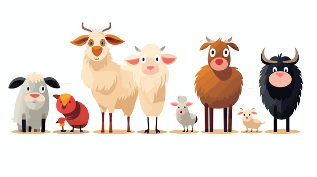 Cute farm animals family flat illustration set. Car