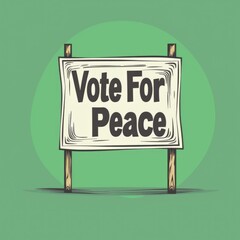 Signboard promoting vote for peace and understanding, displayed on green background.