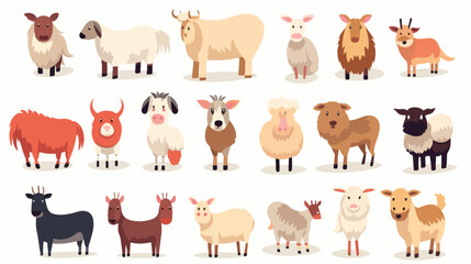 Cute farm animals family flat illustration set. Car