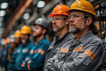 Group of Men Wearing Hard Hats and Glasses