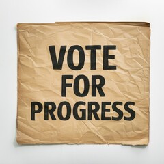 Concept bold words Voting for Progress on brown paper, used as message or advertisement on Election Day.