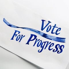 Concept bold words Voting for Progress written on white paper during Election Day.