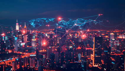 Obraz premium Global Connectivity Map: A Futuristic View of Urban Trade