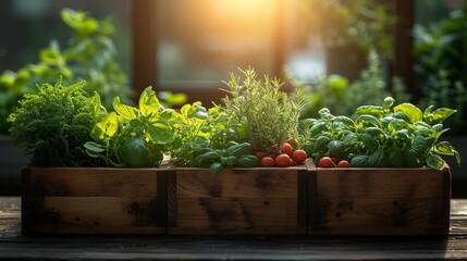Organic herb garden. AI generate illustration - obrazy, fototapety, plakaty