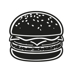 a black and white drawing of a hamburger