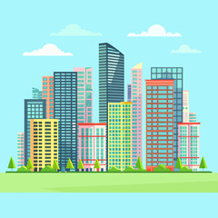 Obraz premium a city skyline with tall buildings and trees