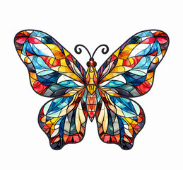 a stained glass butterfly on a white background