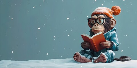 Fototapeta premium Curious Climatologist Monkey Studying Ice Cores Unraveling Frozen Environmental Secrets