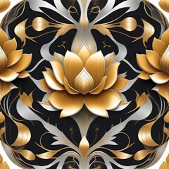 Golden flowers and leaves on black background