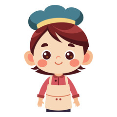 Happy child chef in apron, vector cartoon illustration.