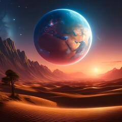 Stunning image of Earth as seen from an alien-like desert landscape.