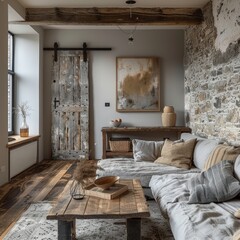 Rustic Barn Conversion with Slate Sofa and Reclaimed Wood