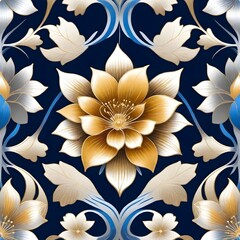 Golden flowers and leaves on black background