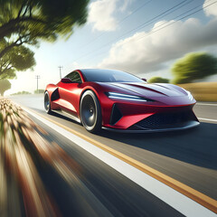 Obraz premium The Velocity Virtuoso: A Red Sports Car’s High-Speed Showcase
