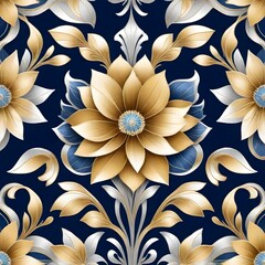 Golden flowers and leaves on black background