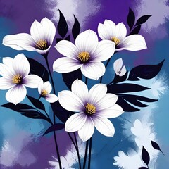 Blue purple background and white flowers