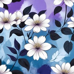 Blue purple background and white flowers