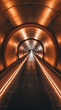 Underground Hyperloop passage, illuminated path, forward perspective, high contrast , cinematic