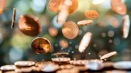Unlikely Performance Topaz Coins Rain Down in a Surreal Ode to Winning Investment Strategy Generative ai - obrazy, fototapety, plakaty