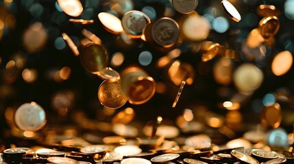 Surreal Performance of Lotto Topaz Coins Rain Down in a Financial Windfall Concept Generative ai