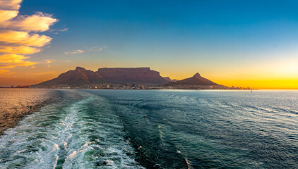 Sailing from Cape Town at sunset, South Africa