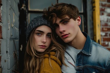 Beautiful young couple cuddling and posing together for a picture Fictional Character Created by Generative AI.