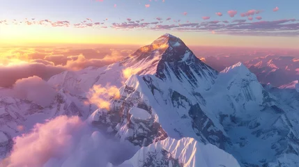 Fotobehang Everest in the Majestic Dawn A Colorful Sunrise Sky Above the Himalayas Mountain Range Generative ai © Mina Nida
