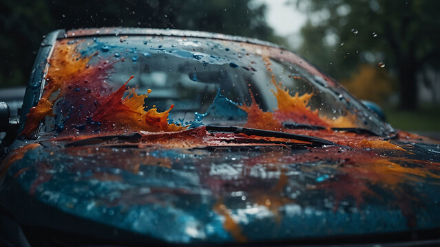 This is a splash of colored paint on the windshield