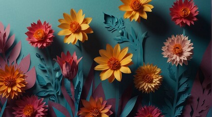 Fototapeta na wymiar Paper cut flowers with copy space