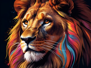 Fototapeta premium A Unique, Colorful Face Drawing for T-Shirt Design vector illustrations. Spectrum-spotted lion fierce beauty with white backround