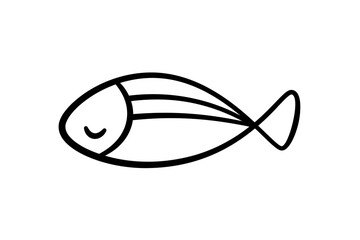 Doodle fish icon. Hand drawn sea fish. Children sketch drawing. Simple line art. Vector illustration isolated on white background. - 782855911
