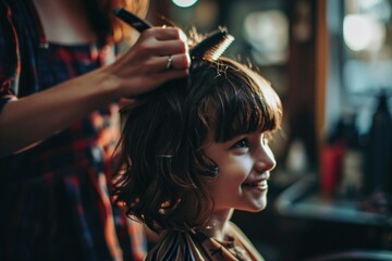 Naklejka premium A Little Girl Getting Her Hair Done Fictional Character Created by Generative AI.