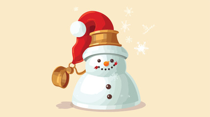 Cute snowman holding bells. Singing snowflakes wint