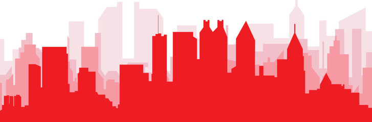 Red panoramic city skyline poster with reddish misty transparent background buildings of ATLANTA, UNITED STATES