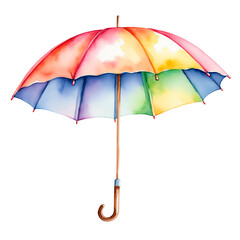 Watercolor multicolored umbrella on an isolated background. Transparent background. A great option for printing on postcard, poster, fabric, paper, clothing.