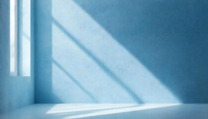A simple room. light blue. Plaster. concrete. Light and shadow from the window.