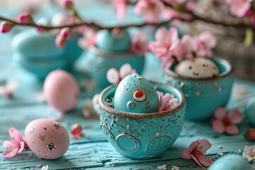 Obraz premium Easter Decorations - Flowery Egg Cups