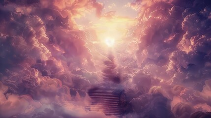 stairway ascending through clouds towards a radiant.