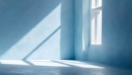 シンプルな部屋。水色。漆喰。コンクリート。窓からの光と影。A simple room. light blue. Plaster. concrete. Light and shadow from the window.