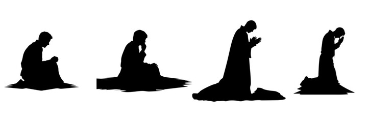 Black silhouette of a Muslim praying  vector illustration