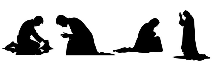 Black silhouette of a Muslim praying  vector illustration