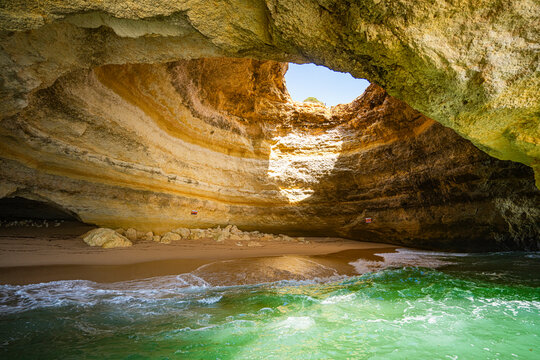 Inside view of Bengal Cave, at the coast of Algarve, Portugal.