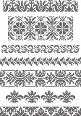 set of seamless geometrical borders, embroidery cross, vector