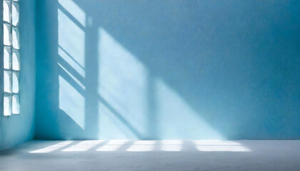 A simple room. light blue. Plaster. concrete. Light and shadow from the window.