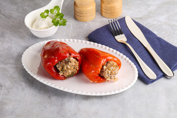Stuffed bell pepper with minced meat and rice