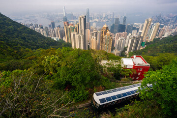 Victoria Peak or The Peak , Beautiful view points of Hongkong Skyline during sunny day in Central ,...