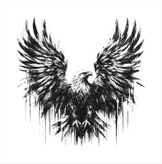 eagle spreads wings, grunge texture - black - obrazy, fototapety, plakaty