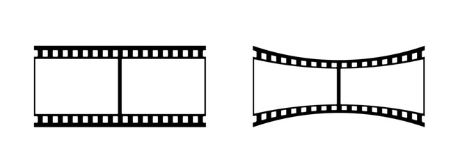 35mm film strip vector design with 2 frames on white background. Black film reel symbol illustration to use in photography, television, cinema, photo frame. 